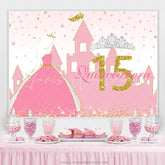 Lofaris Pink Glitter Golden Sweet 15 Happy Birthday Backdrop